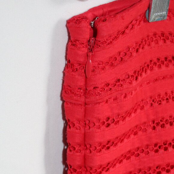 Express Pleated Flair Mini Skirt Bright Red Textured Elastic High Waist Size 12 - Picture 2 of 6